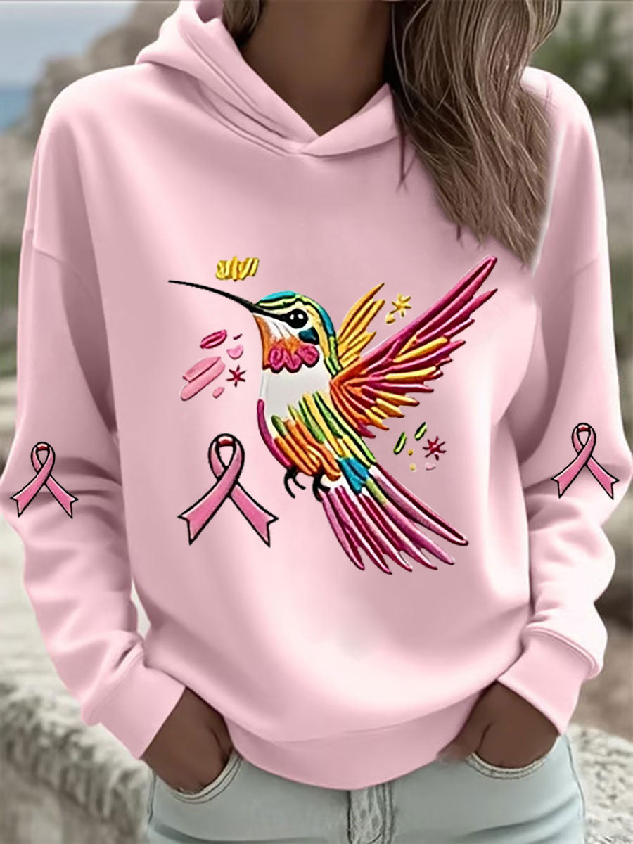 Women's Pink Hummingbird Print Hoodie