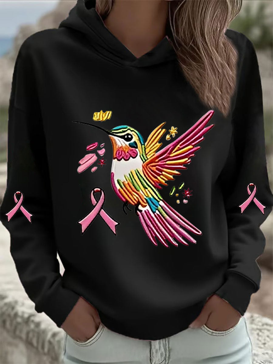 Women's Pink Hummingbird Print Hoodie