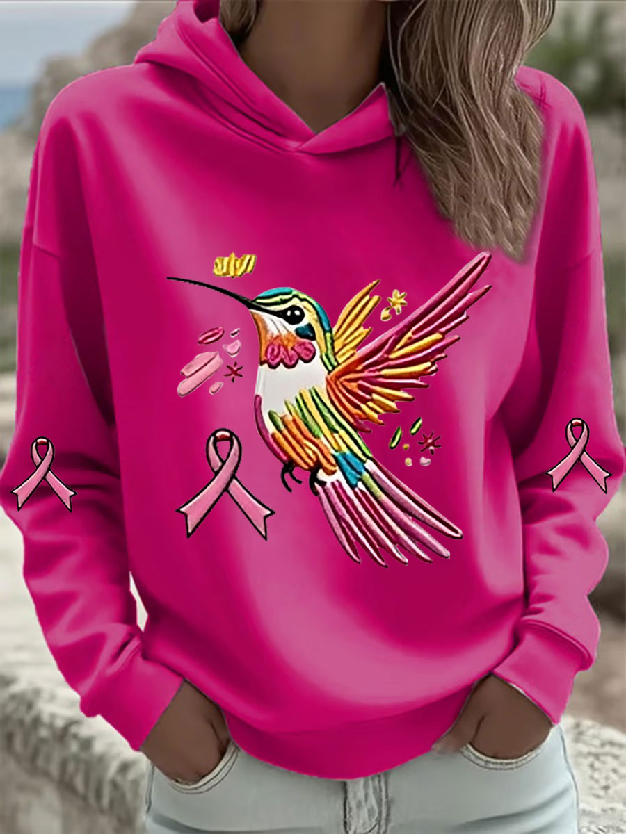 Women's Pink Hummingbird Print Hoodie