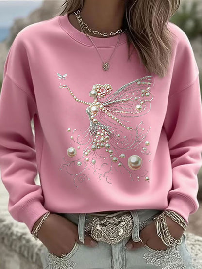 Women's Pink Pearl Print Casual Sweatshirt