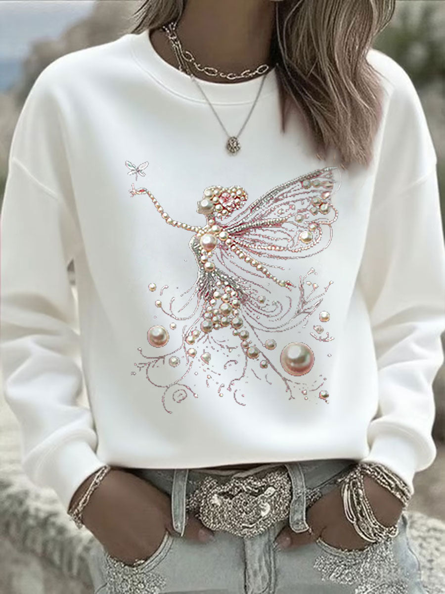 Women's Pink Pearl Print Casual Sweatshirt