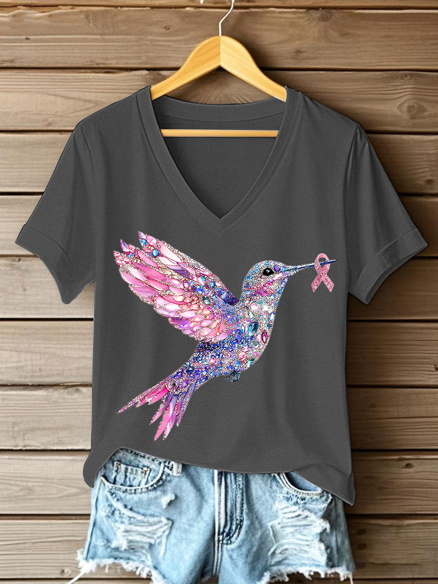 Women's Pink Hummingbird Print T-shirt