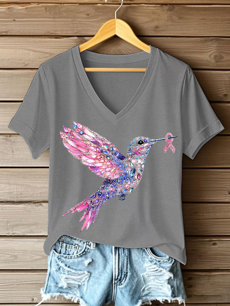 Women's Pink Hummingbird Print T-shirt