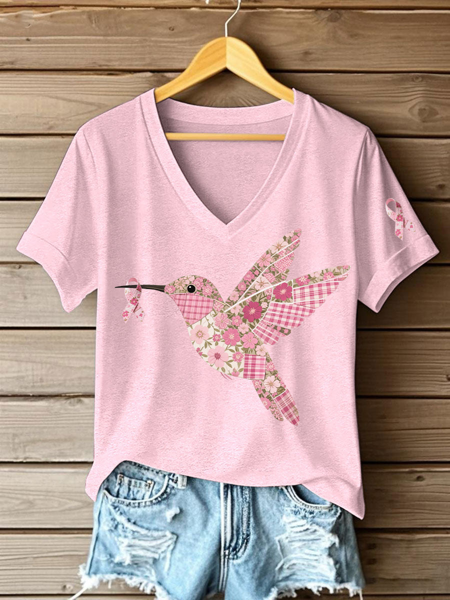 Women's Pink Hummingbird Print T-shirt