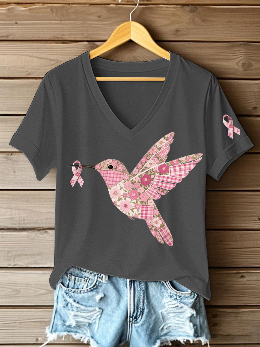 Women's Pink Hummingbird Print T-shirt