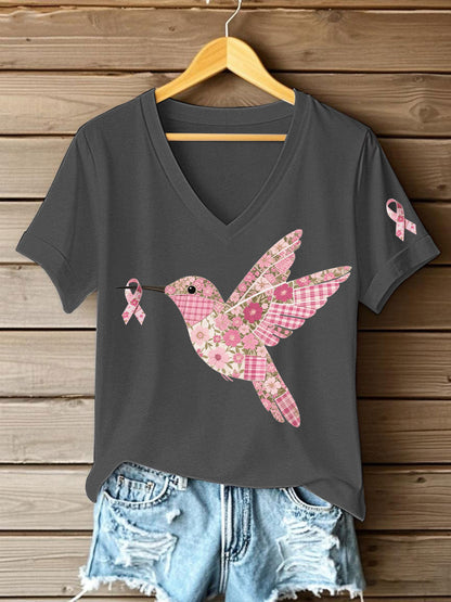 Women's Pink Hummingbird Print T-shirt