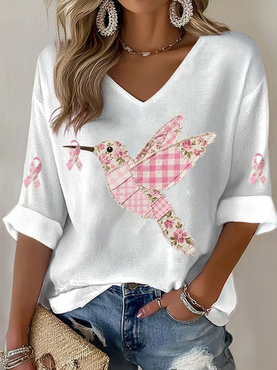 Women's Pink Hummingbird Print T-shirt