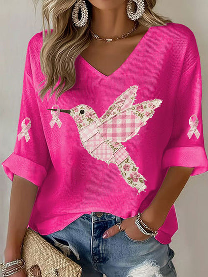 Women's Pink Hummingbird Print T-shirt