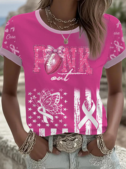 Women's Breast Cancer Pink Printed T-shirt