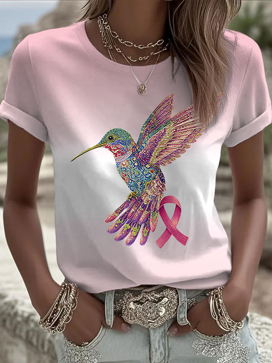 Women's Pink Ribbon Print Casual T-shirt