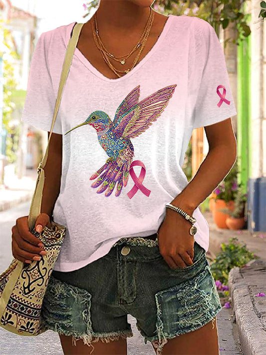 Women's Pink Ribbon Print Casual T-shirt
