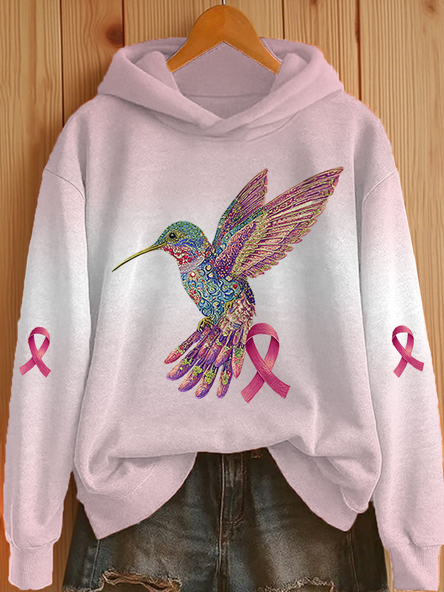 Women's Pink Ribbon Print Casual Hoodie