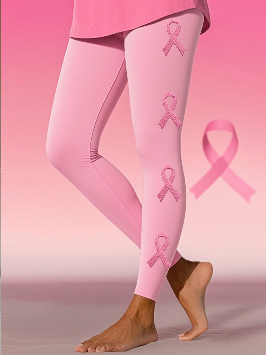 Women's Pink Ribbon Breast Cancer Awareness Support Leggings