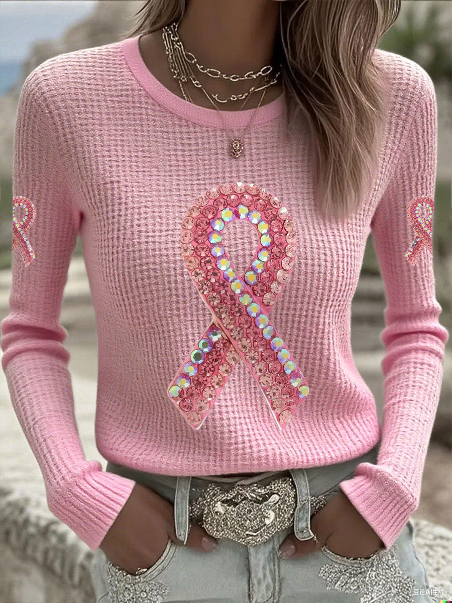 Women's Breast Cancer Pink Waffle Long Sleeve T-Shirts