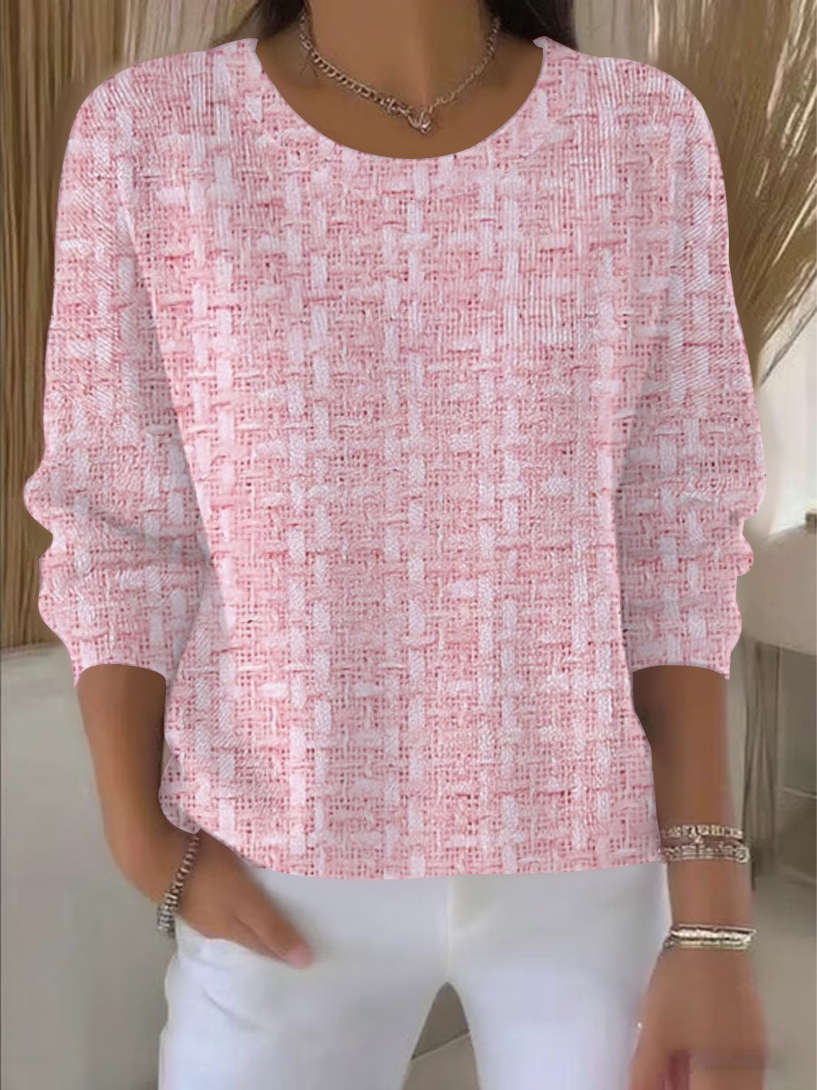 Women's Pink Plaid Print Casual Top