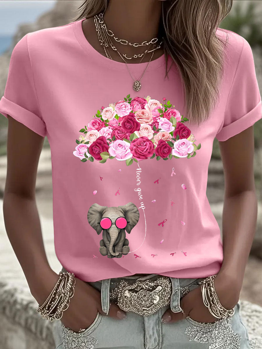 Women's Breast Cancer Elephant Umbrella T-Shirts