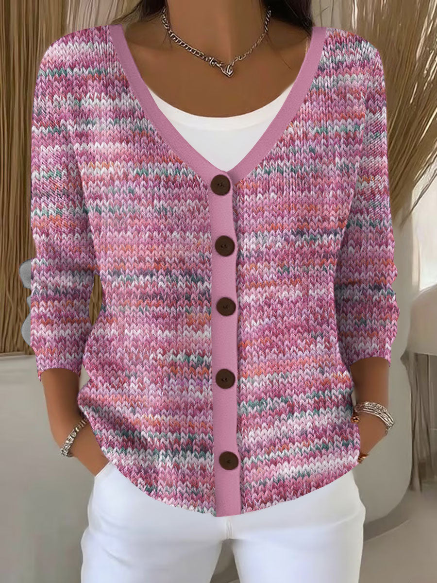 Women's Pink Plaid Print Casual Cardigan