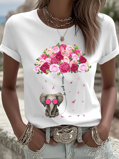 Women's Breast Cancer Elephant Umbrella T-Shirts