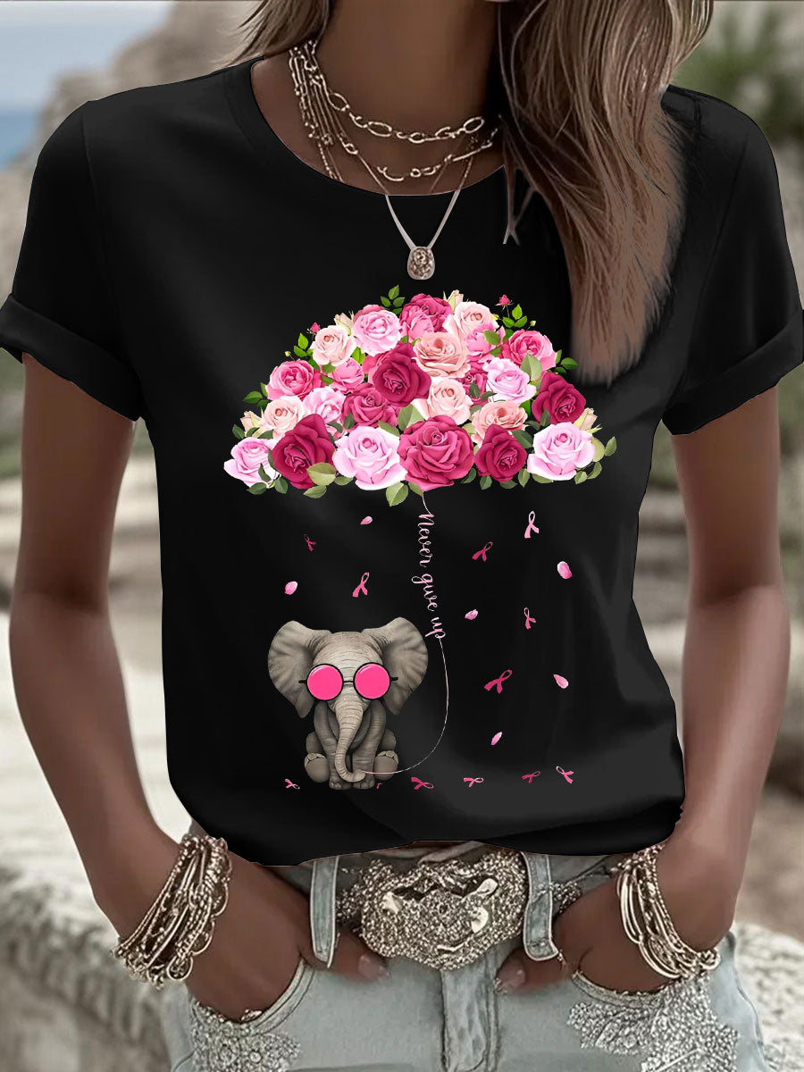 Women's Breast Cancer Elephant Umbrella T-Shirts