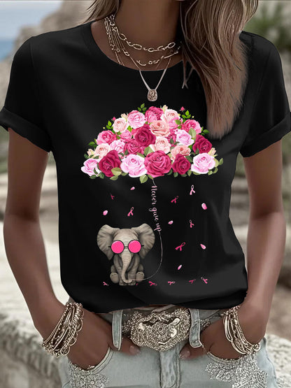 Women's Breast Cancer Elephant Umbrella T-Shirts