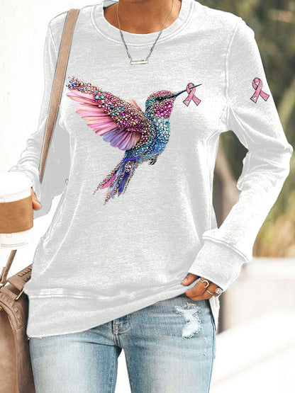 Women's Pink Hummingbird Print Casual Sweatshirt