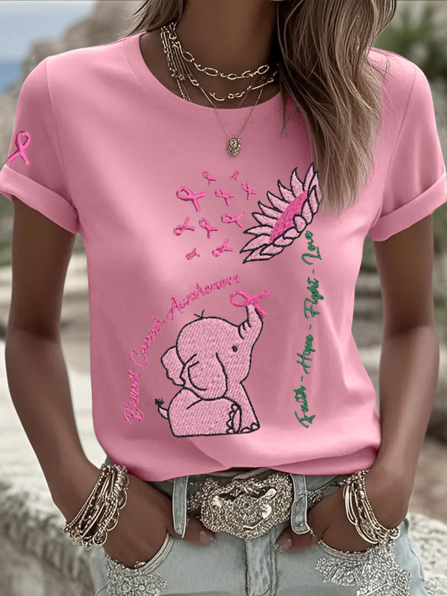 Women's Breast Cancer Elephant Sunflower T-Shirts