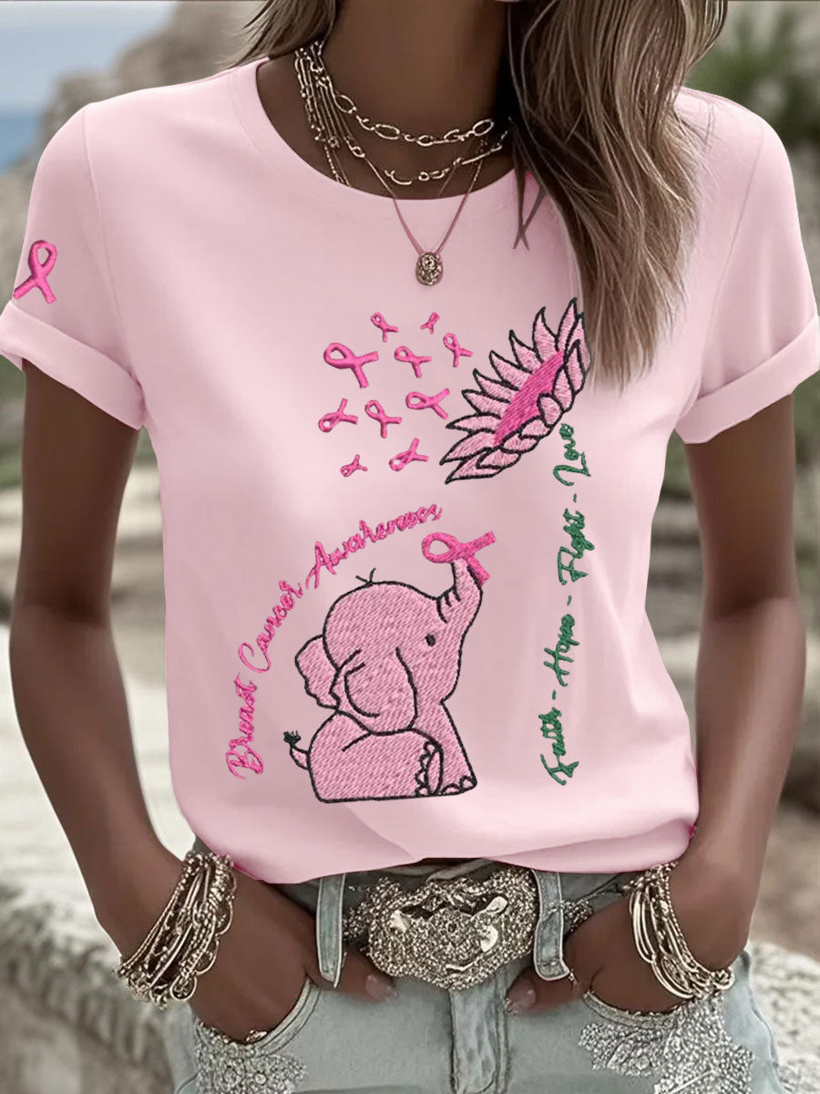 Women's Breast Cancer Elephant Sunflower T-Shirts