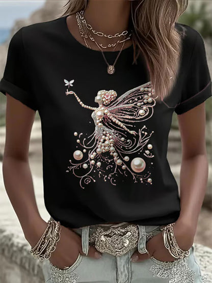 Women's Pink Pearl Print Casual T-shirt