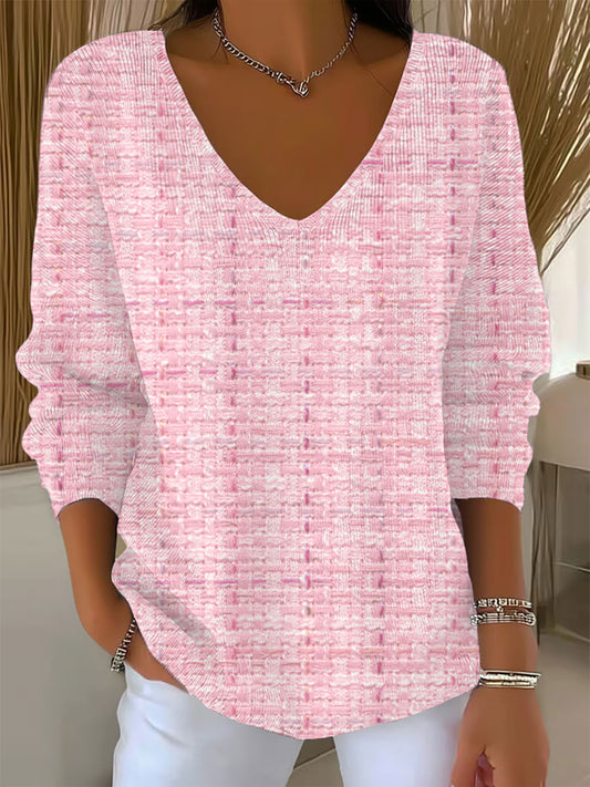 Women's Pink Plaid Print Casual Top