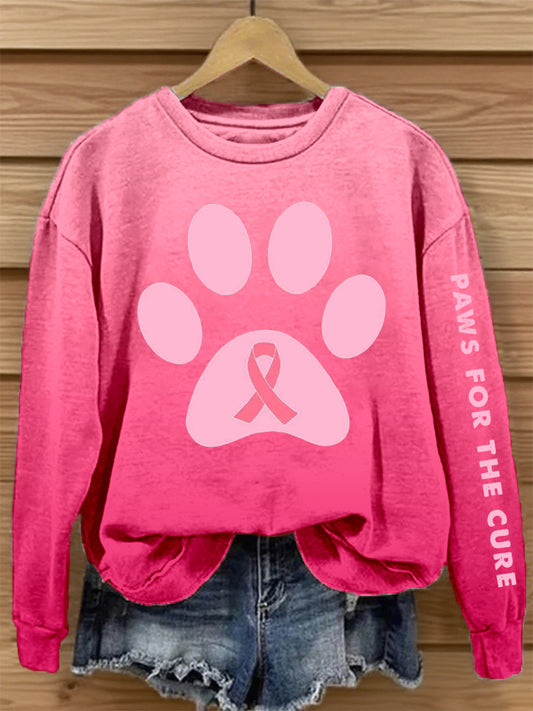 Women's Pink Paw Print Breast Cancer Awareness Sweatshirt