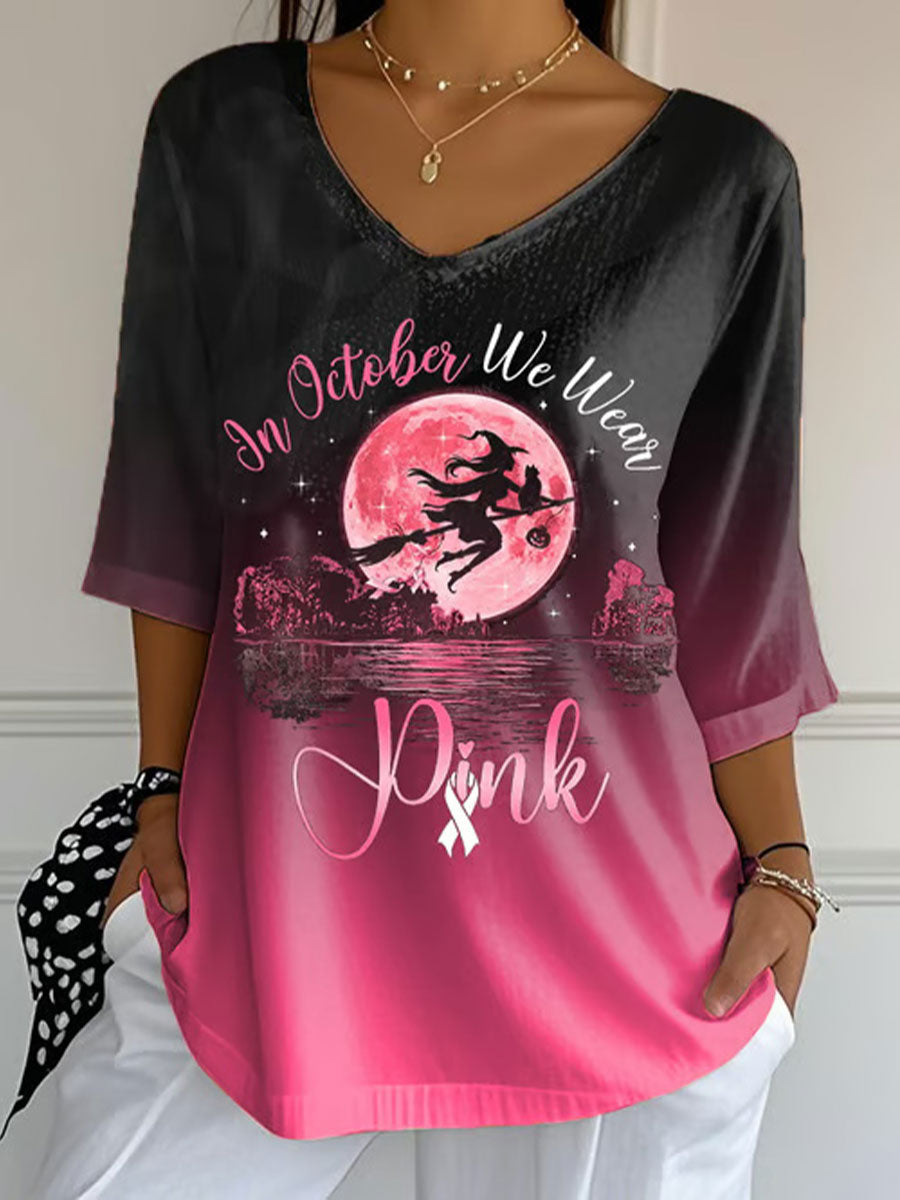 Women's In October We Wear Pink Printed Casual T-shirt