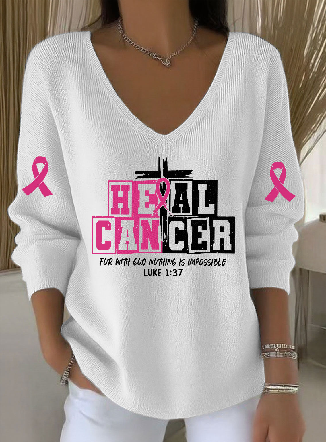 Women's Breast Cancer Printed Casual Top