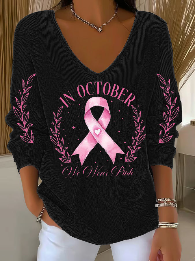 Women's Breast Cancer Pink Printed Casual Top