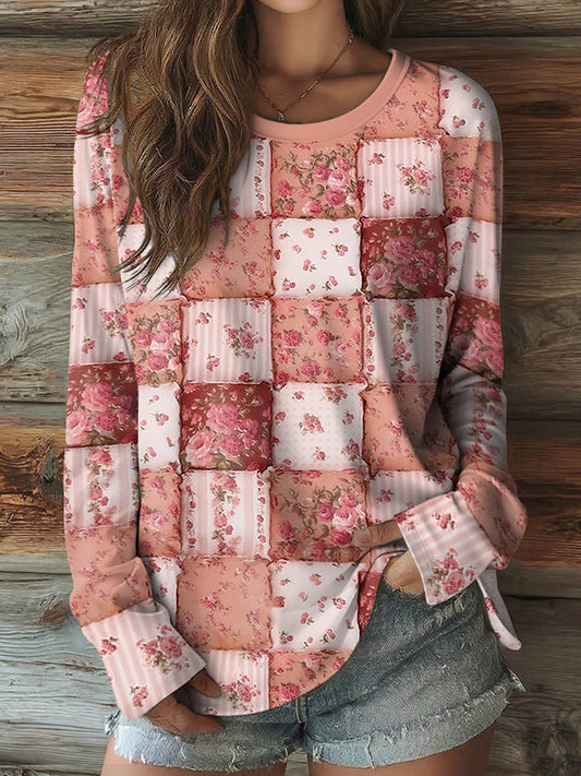 Women's Pink Floral Art Breast Cancer Awareness Long Sleeve Shirt