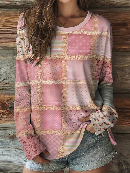 Women's Pink Floral Art Breast Cancer Awareness Long Sleeve Shirt