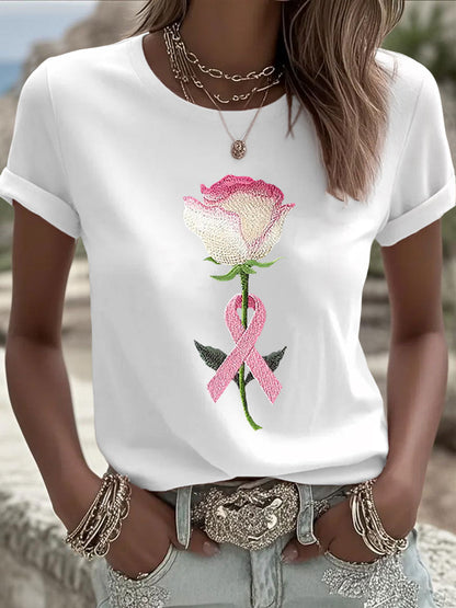 Women's Pink Floral Print Casual T-shirt