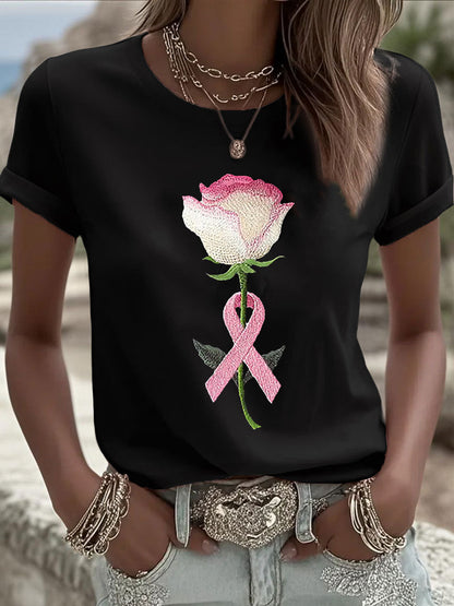 Women's Pink Floral Print Casual T-shirt