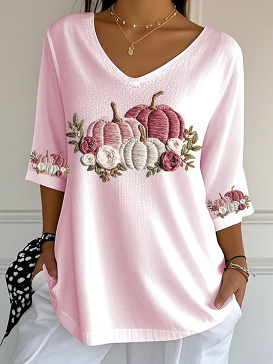 Women's Breast Cancer Floral Print Casual T-Shirt