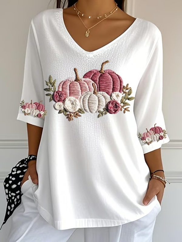 Women's Breast Cancer Floral Print Casual T-Shirt