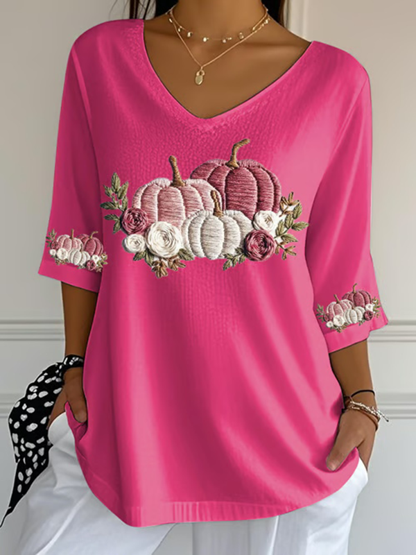 Women's Breast Cancer Floral Print Casual T-Shirt