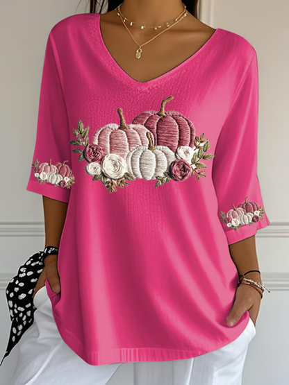 Women's Breast Cancer Floral Print Casual T-Shirt