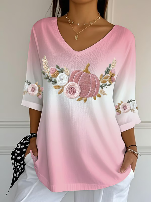 Women's Breast Cancer Floral Print Casual T-Shirt