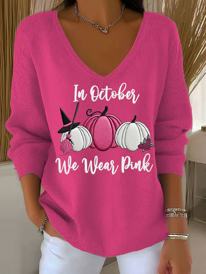 Women's Breast Cancer In October We Wear Pink Printed Casual Top