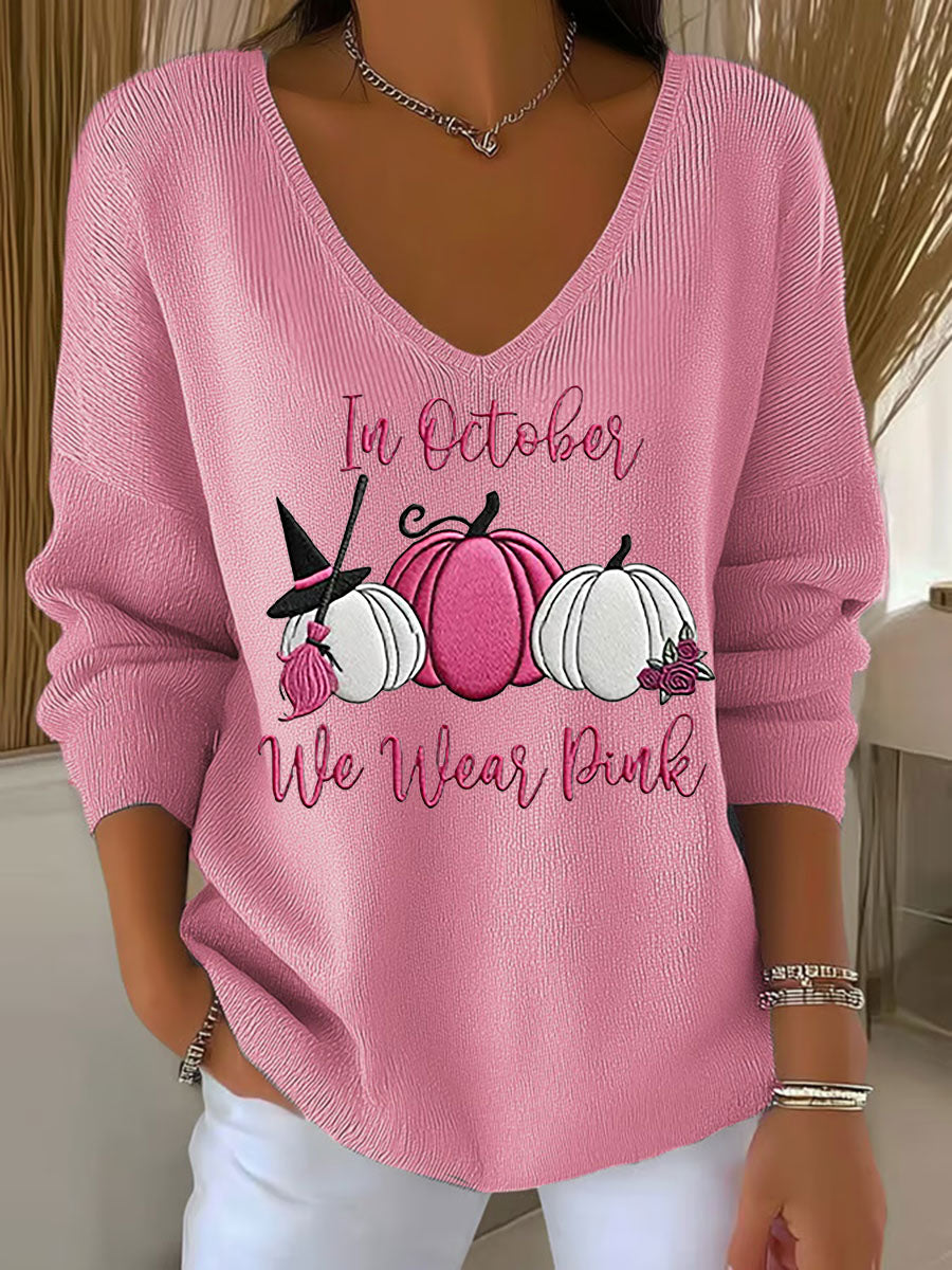 Women's Breast Cancer In October We Wear Pink Printed Casual Top