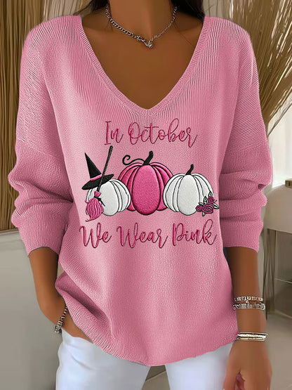 Women's Breast Cancer In October We Wear Pink Printed Casual Top