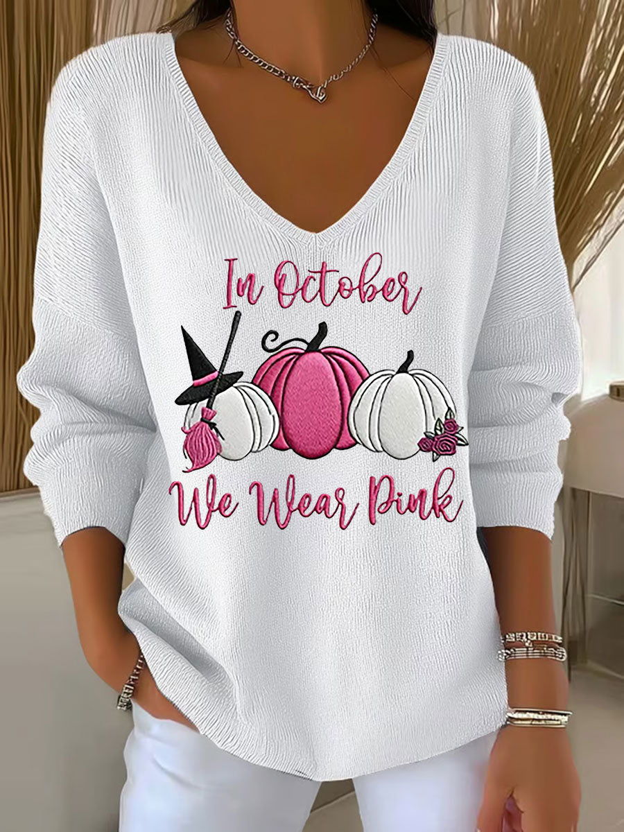 Women's Breast Cancer In October We Wear Pink Printed Casual Top