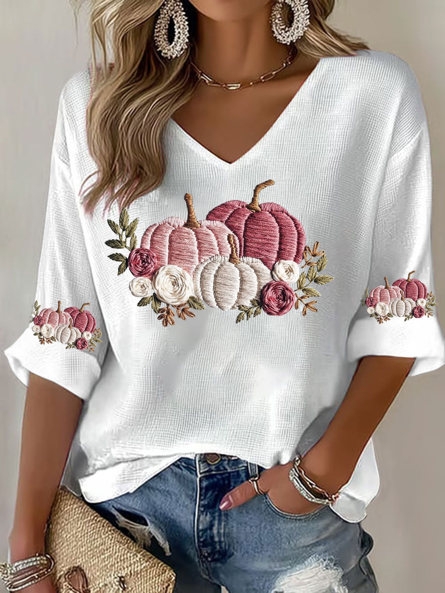 Women's Breast Cancer Floral Print Casual T-Shirt