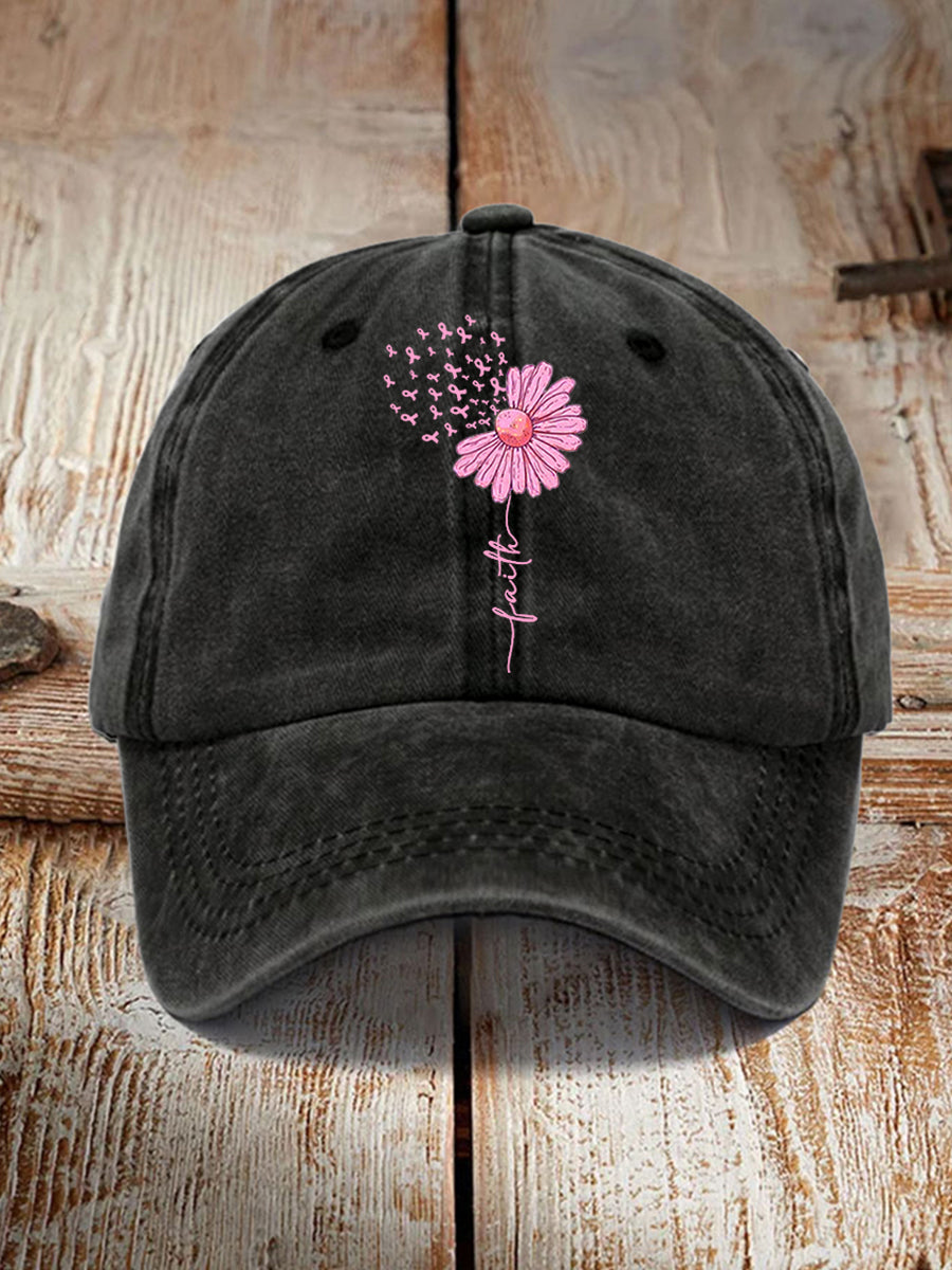 Unisex Pink Ribbon Sunflower Faith Breast Cancer Awareness Support Hat