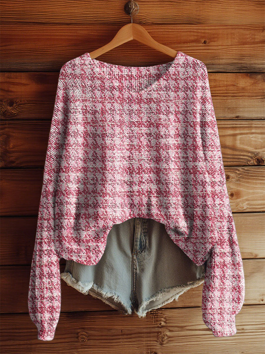 Women's Pink Plaid Print Casual Top