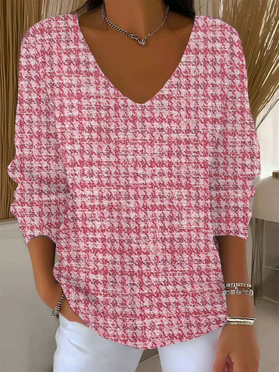 Women's Pink Plaid Print Casual Top